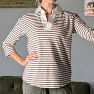 Lands End Preppy Rugby Striped Collared Cotton Shirt Top Polo Size xs Fall